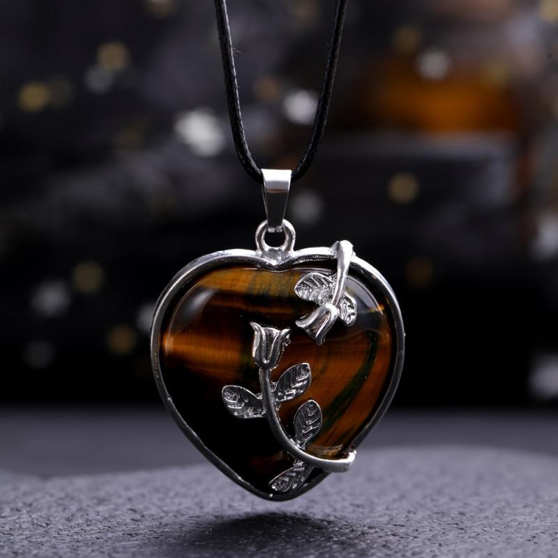 Natural Stone Pendant Tulip Love Healing Crystal Necklace DIY Jewelry