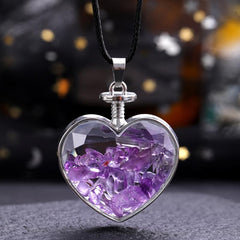 Natural Stone Heart Shaped Wishing Bottle Pendant Healing Crystal DIY Jewelry