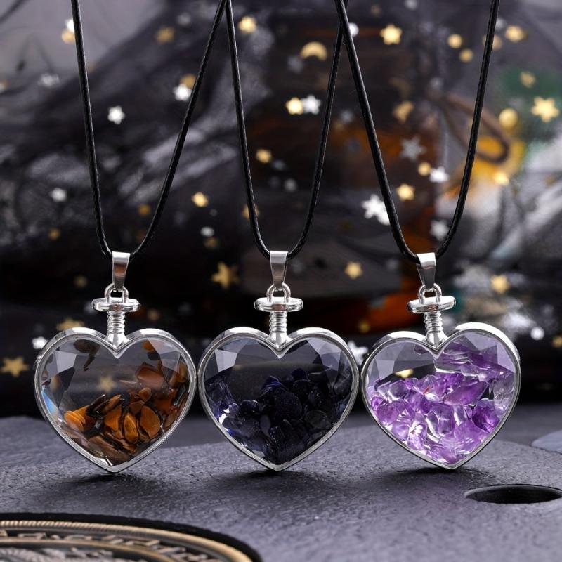 Natural Stone Heart Shaped Wishing Bottle Pendant Healing Crystal DIY Jewelry