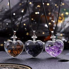 Natural Stone Heart Shaped Wishing Bottle Pendant Healing Crystal DIY Jewelry