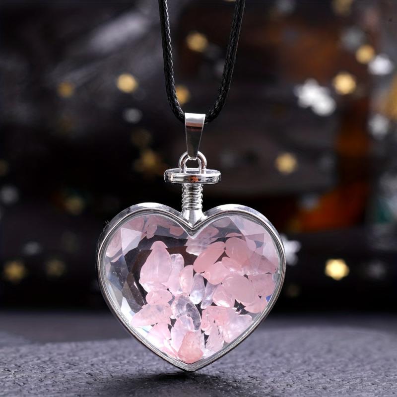 Natural Stone Heart Shaped Wishing Bottle Pendant Healing Crystal DIY Jewelry