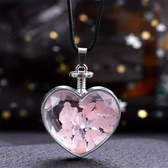 Natural Stone Heart Shaped Wishing Bottle Pendant Healing Crystal DIY Jewelry