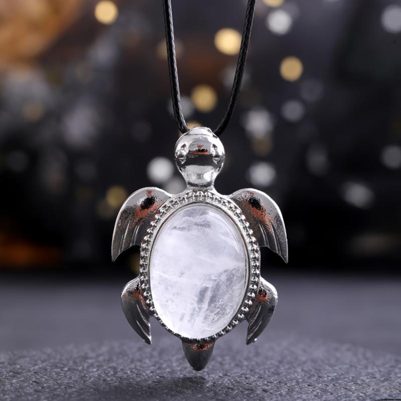 1PC Natural Stone Pendant Turtle Healing Crystal Necklace DIY Decoration Jewelry