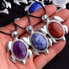 1PC Natural Stone Pendant Turtle Healing Crystal Necklace DIY Decoration Jewelry