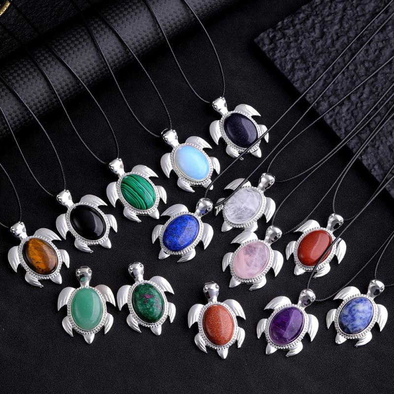 1PC Natural Stone Pendant Turtle Healing Crystal Necklace DIY Decoration Jewelry