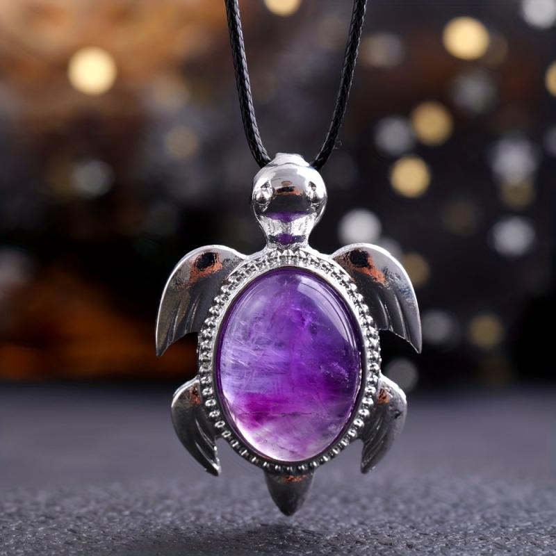 1PC Natural Stone Pendant Turtle Healing Crystal Necklace DIY Decoration Jewelry