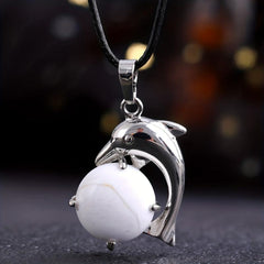 Natural Stone Dolphin Pendant Crystal Stone Pendant Necklace DIY Jewelry