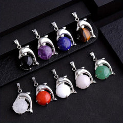 Natural Stone Dolphin Pendant Crystal Stone Pendant Necklace DIY Jewelry