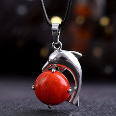 Natural Stone Dolphin Pendant Crystal Stone Pendant Necklace DIY Jewelry