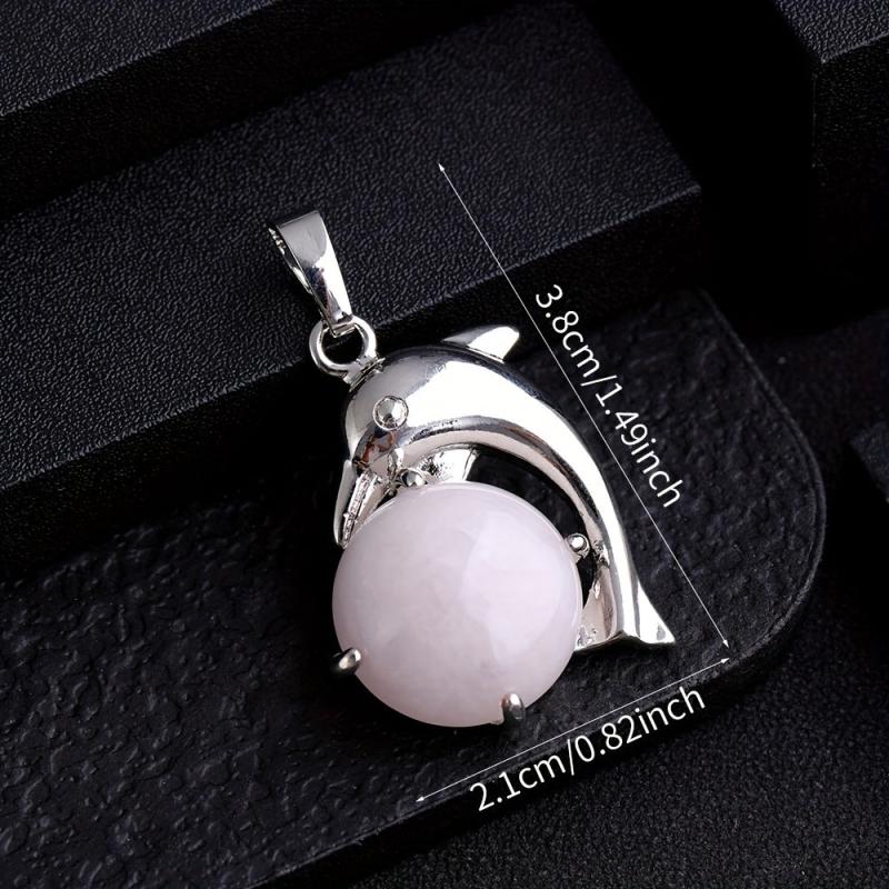 Natural Stone Dolphin Pendant Crystal Stone Pendant Necklace DIY Jewelry