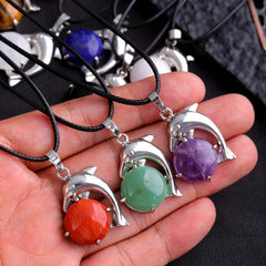 Natural Stone Dolphin Pendant Crystal Stone Pendant Necklace DIY Jewelry