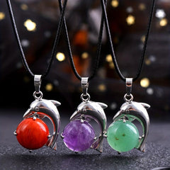 Natural Stone Dolphin Pendant Crystal Stone Pendant Necklace DIY Jewelry