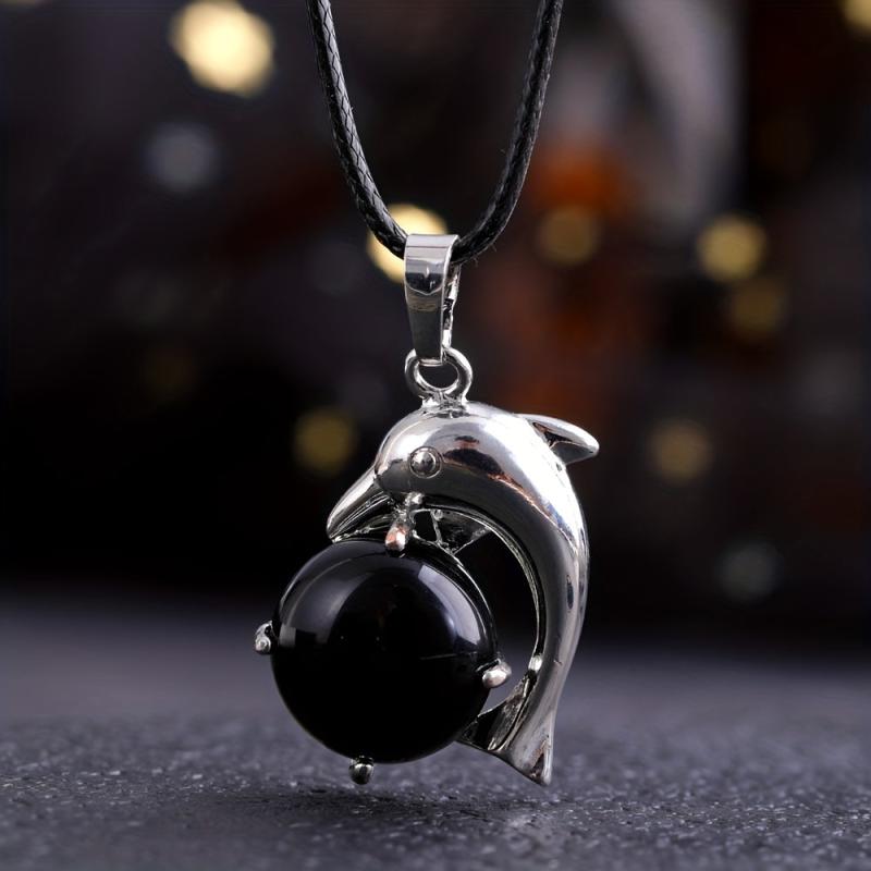 Natural Stone Dolphin Pendant Crystal Stone Pendant Necklace DIY Jewelry