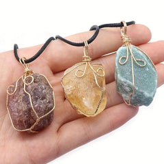 Irregular Stone Pendant Amethyst Green Chakra Energy Gift
