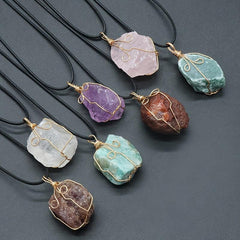 Irregular Stone Pendant Amethyst Green Chakra Energy Gift