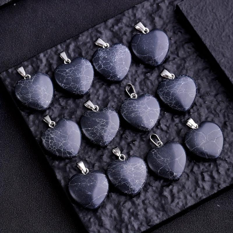 Natural Stone Turquoise Heart Necklace Earrings Pendant Set DIY Accessories