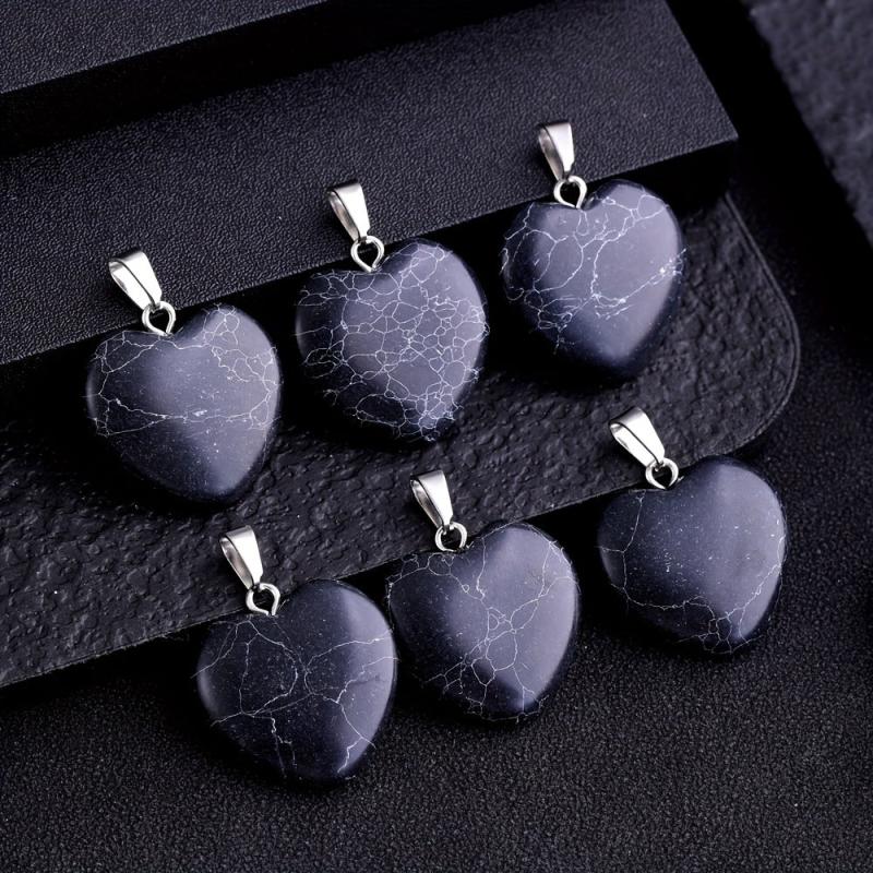 Natural Stone Turquoise Heart Necklace Earrings Pendant Set DIY Accessories