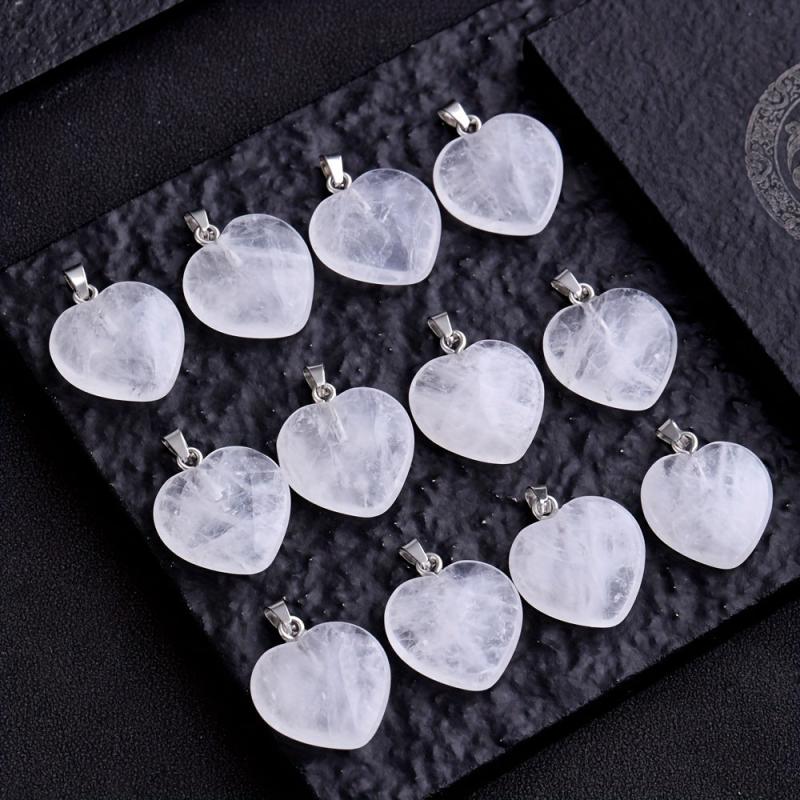 Natural Stone Crystal Heart Shaped Necklace Pendant Earrings DIY Accessories