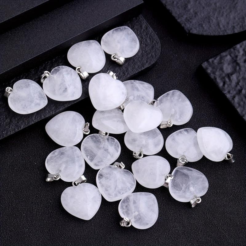 Natural Stone Crystal Heart Shaped Necklace Pendant Earrings DIY Accessories