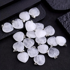 Natural Stone Crystal Heart Shaped Necklace Pendant Earrings DIY Accessories