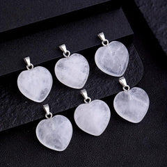 Natural Stone Crystal Heart Shaped Necklace Pendant Earrings DIY Accessories