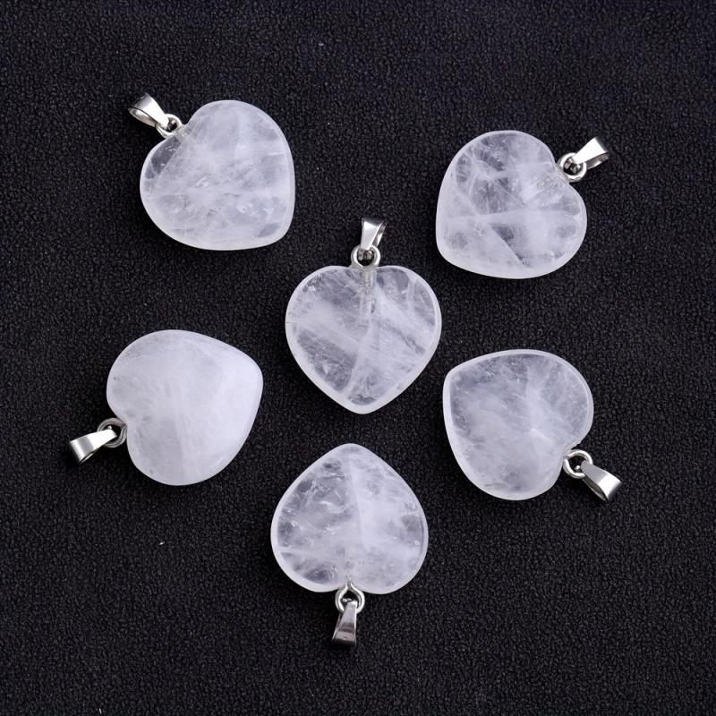 Natural Stone Crystal Heart Shaped Necklace Pendant Earrings DIY Accessories