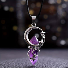Natural Stone Star Holding Moon Healing Crystal Pendant Necklace