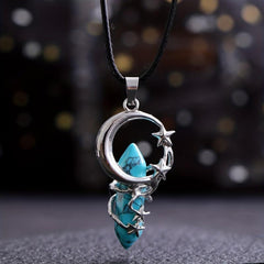 Natural Stone Star Holding Moon Healing Crystal Pendant Necklace