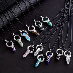 Natural Stone Star Holding Moon Healing Crystal Pendant Necklace