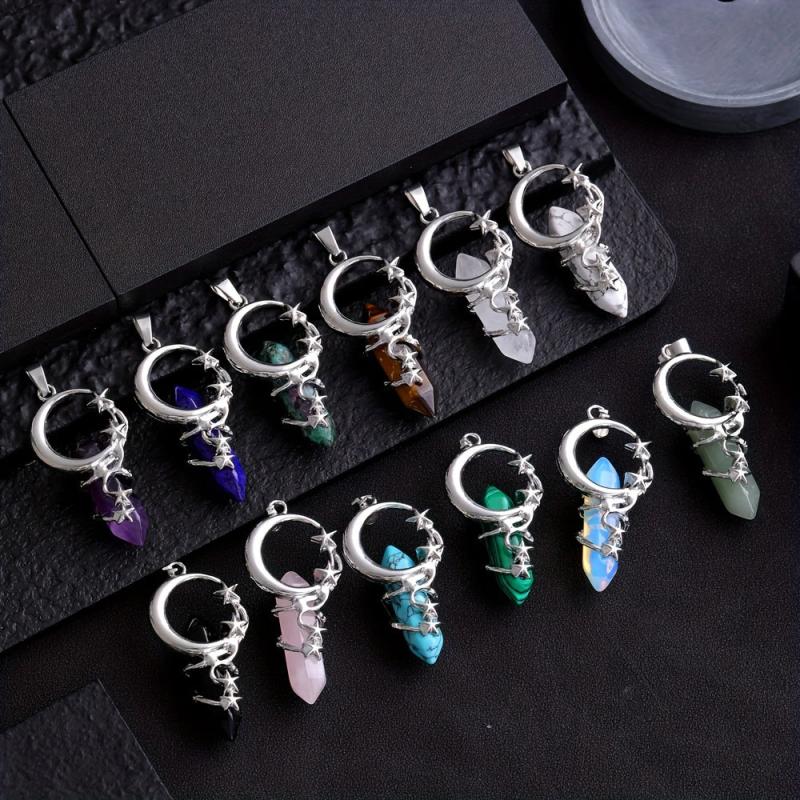 Natural Stone Star Holding Moon Healing Crystal Pendant Necklace