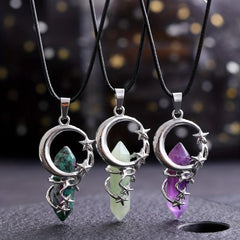 Natural Stone Star Holding Moon Healing Crystal Pendant Necklace