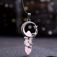 Natural Stone Star Holding Moon Healing Crystal Pendant Necklace