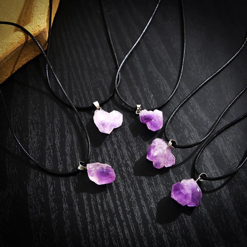 5pcs Natural Crystal Amethyst Round Bead Lucky Necklace Energy Bracelet