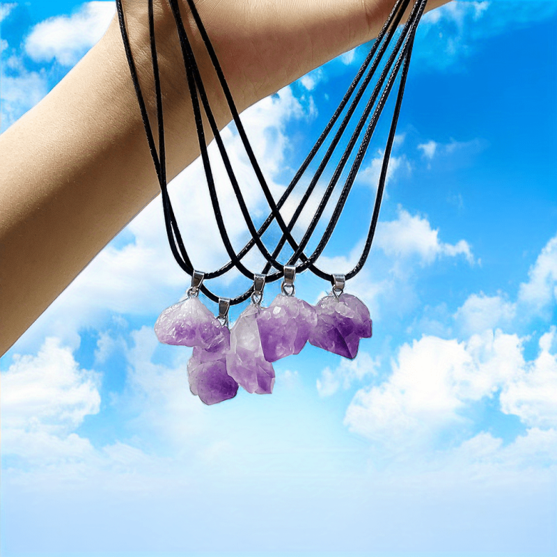 5pcs Natural Crystal Amethyst Round Bead Lucky Necklace Energy Bracelet