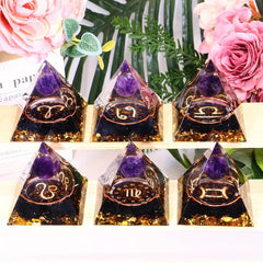 1pc Twelve Constellations Orgone Pyramid Healing Crystal Energy