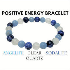 Positive Energy Crystal Bracelet Clear Quartz Angelite Sodalite