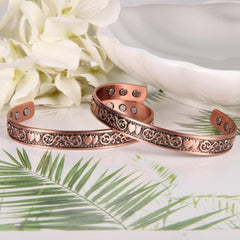 Copper Bracelet Double Heart Magnetic Cuff Bangle 6 Magnets 3500 Gauss