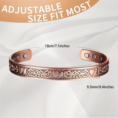 Copper Bracelet Double Heart Magnetic Cuff Bangle 6 Magnets 3500 Gauss