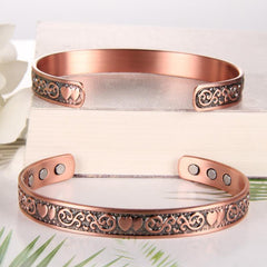 Copper Bracelet Double Heart Magnetic Cuff Bangle 6 Magnets 3500 Gauss