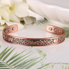 Copper Bracelet Double Heart Magnetic Cuff Bangle 6 Magnets 3500 Gauss
