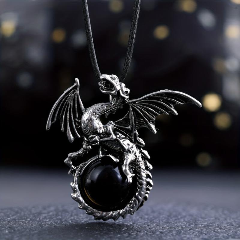 Vintage Viking Dragon Pendant Healing Crystal Necklace