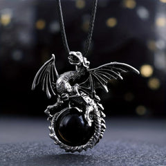 Vintage Viking Dragon Pendant Healing Crystal Necklace