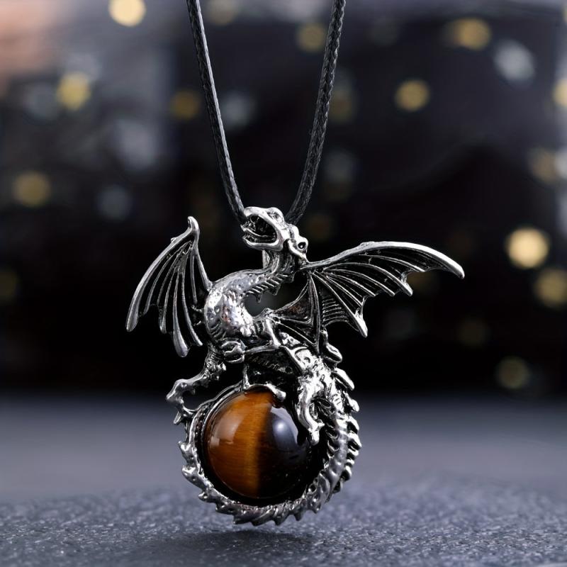 Vintage Viking Dragon Pendant Healing Crystal Necklace