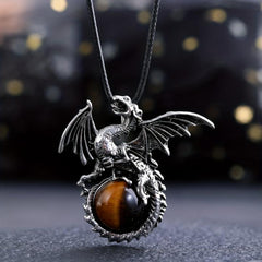 Vintage Viking Dragon Pendant Healing Crystal Necklace