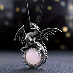 Vintage Viking Dragon Pendant Healing Crystal Necklace