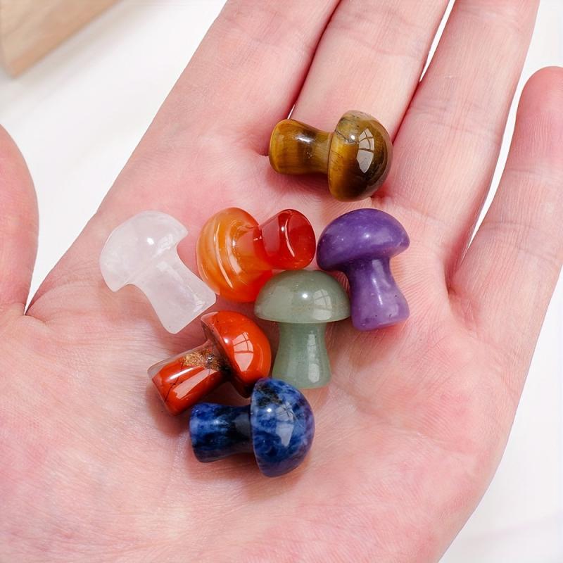 7pcs Seven Chakra Crystal Mushrooms With Selenite Slab Energy Mineral