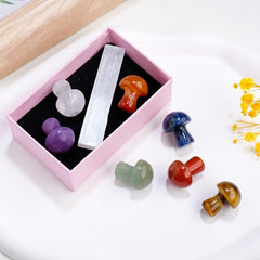 7pcs Seven Chakra Crystal Mushrooms With Selenite Slab Energy Mineral