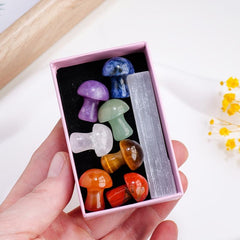 7pcs Seven Chakra Crystal Mushrooms With Selenite Slab Energy Mineral