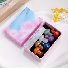 7pcs Seven Chakra Crystal Mushrooms With Selenite Slab Energy Mineral