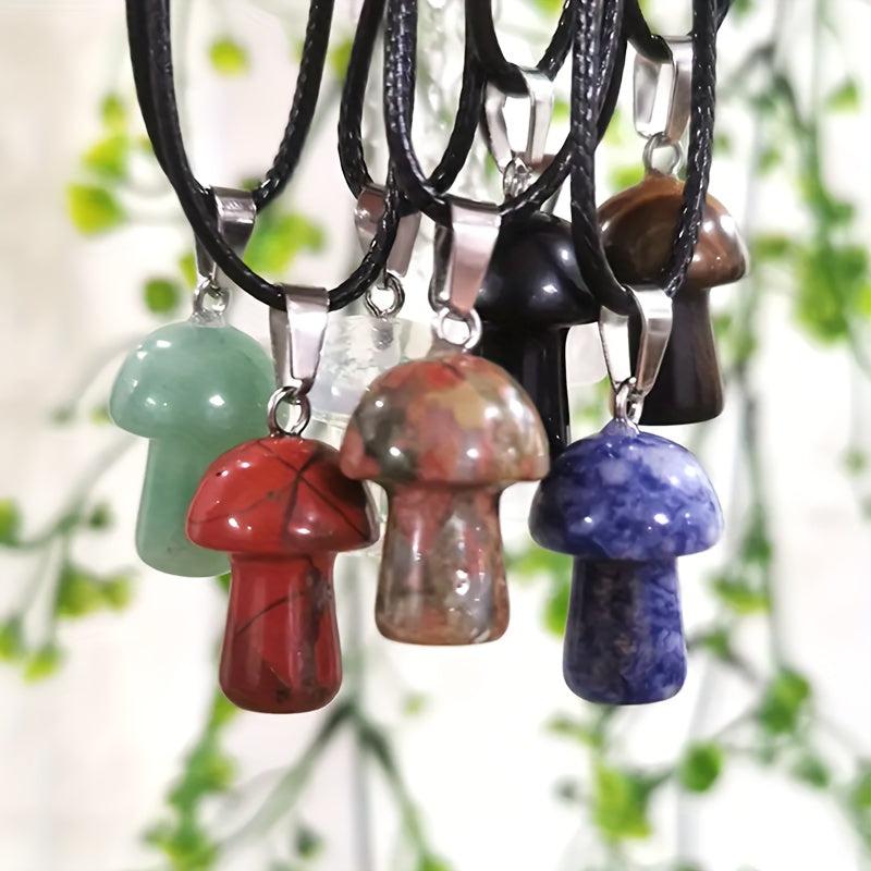 Pink Crystal Mushroom Pendant Necklace Positive Energy Christmas Gift